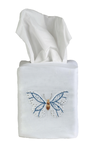 Hamptons Butterfly Tissue Box Cover - Loro Lino Fine Linens