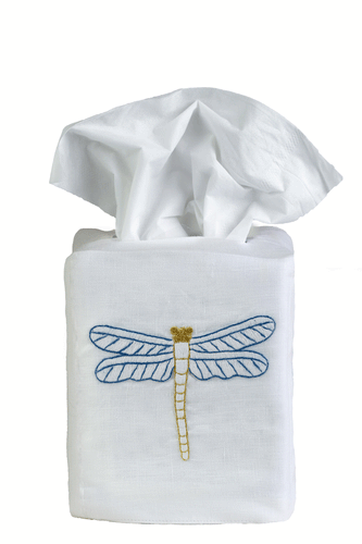 Hamptons Dragonfly Tissue Box Cover - Loro Lino Fine Linens
