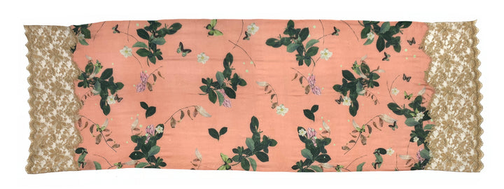 Floral Print with Metallic Lace Print Shawl Cashmere - Loro Lino Fine Linens
