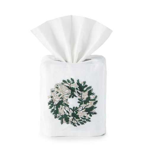 Festive Wreath Tissue Box Cover - Loro Lino Fine Linens